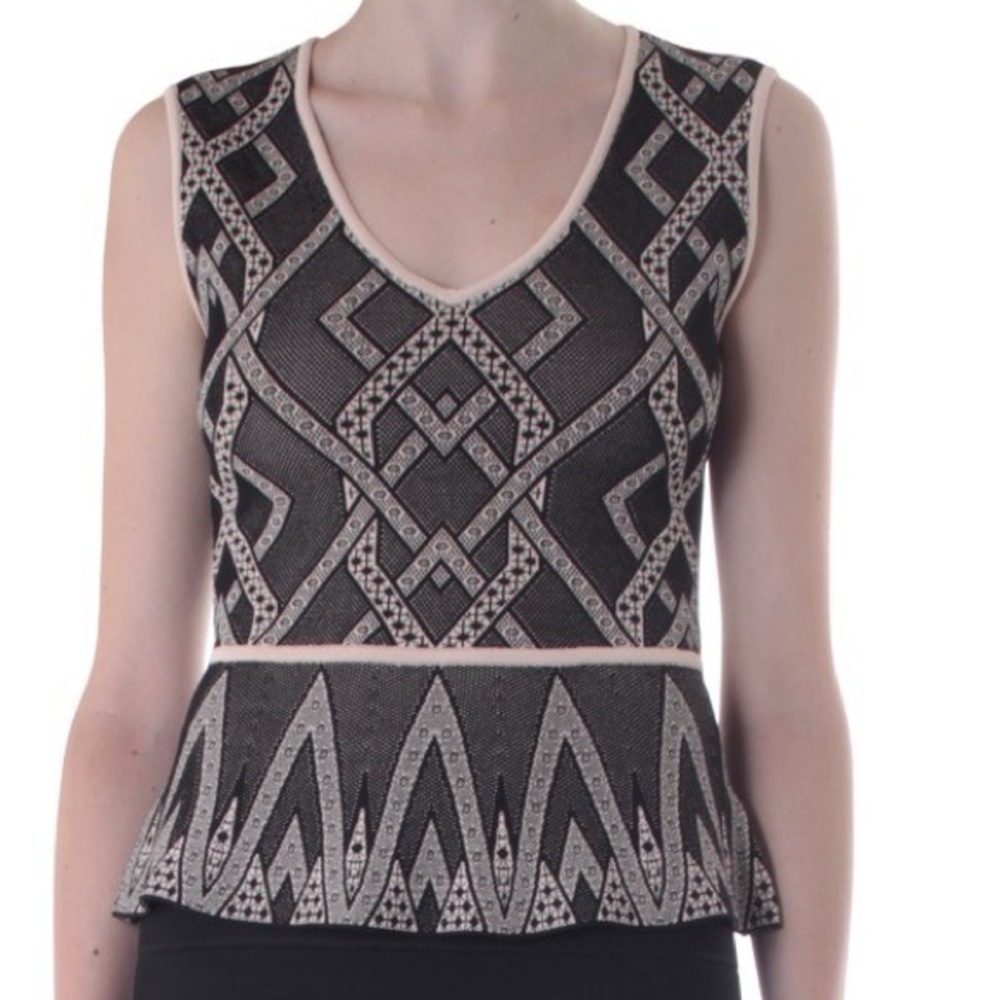 BCBG Maxazria “Alonya” Geometric Peplum Top